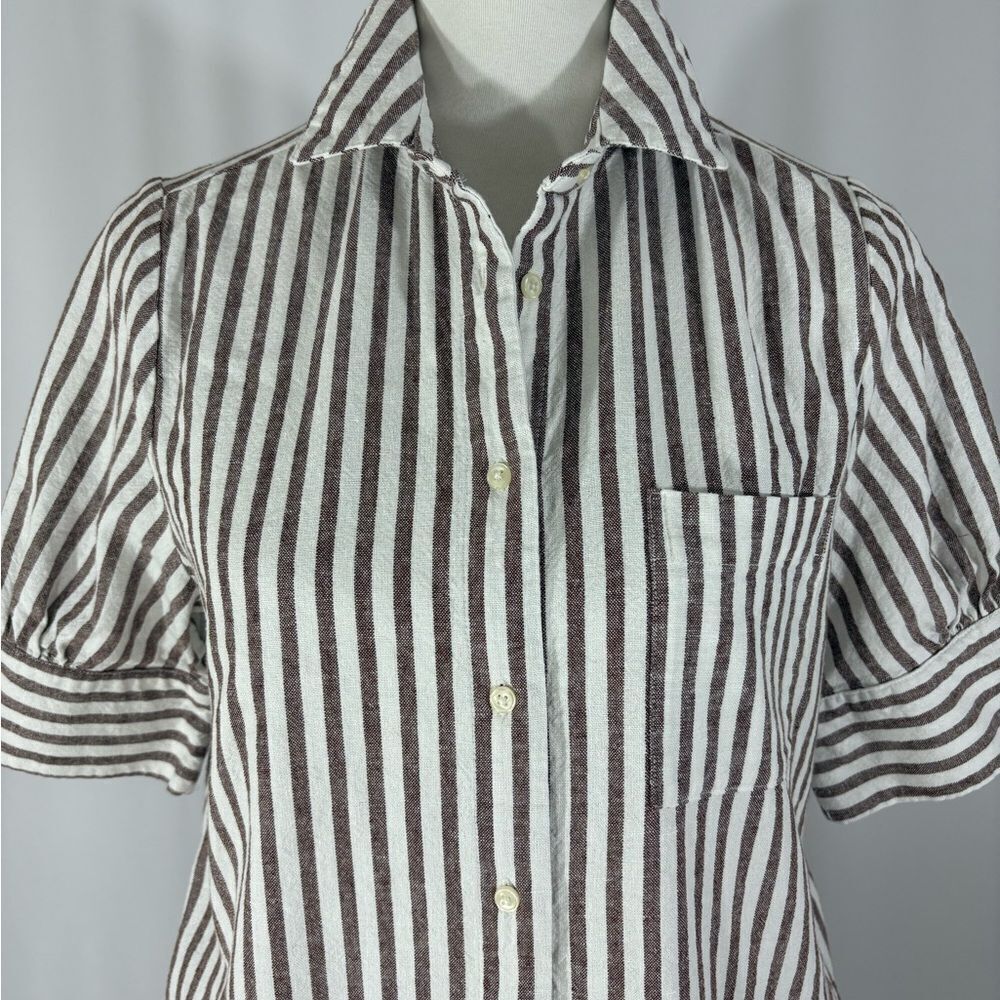 Old Navy Linen Brown and White Striped Shirt Dress